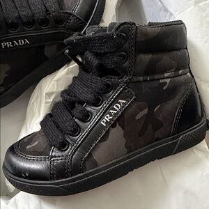 Prada Kids Black Camouflage High-Top Sneakers EU 23 = US 7